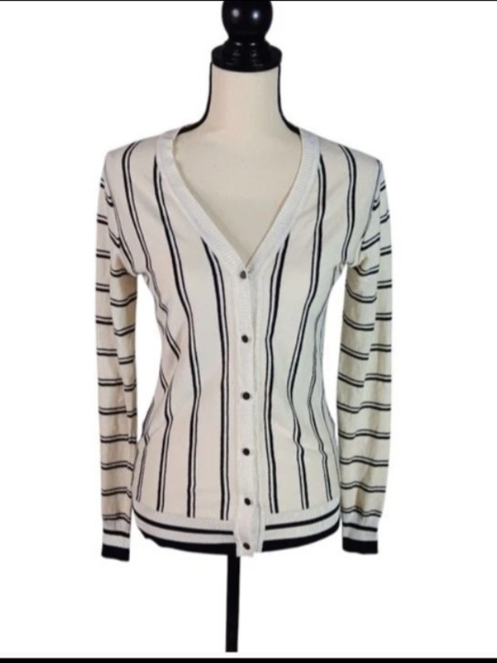NWT Scotch & Soda Corpcore Striped Black & White V-Neck Button Front Cardigan XS